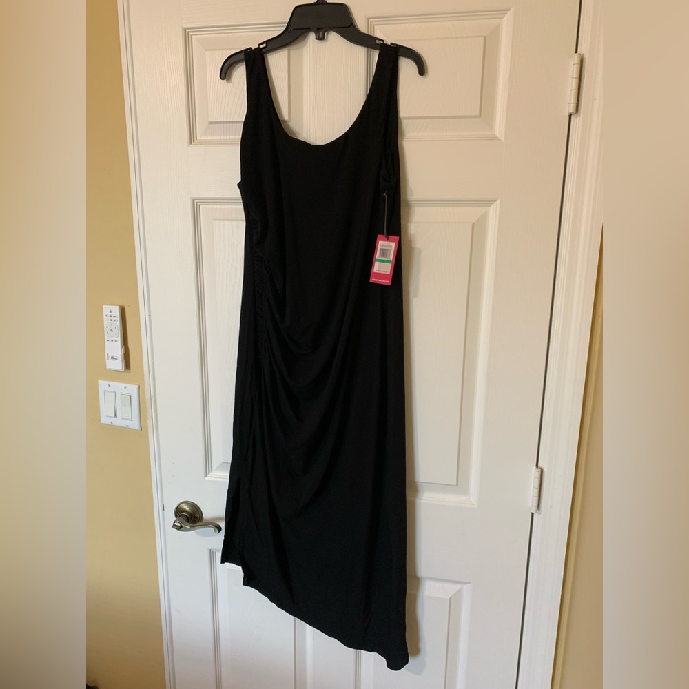 Vince Camuto‎ Ruched Sleeveless Asymmetrical Little Black Maxi Dress Large Chic